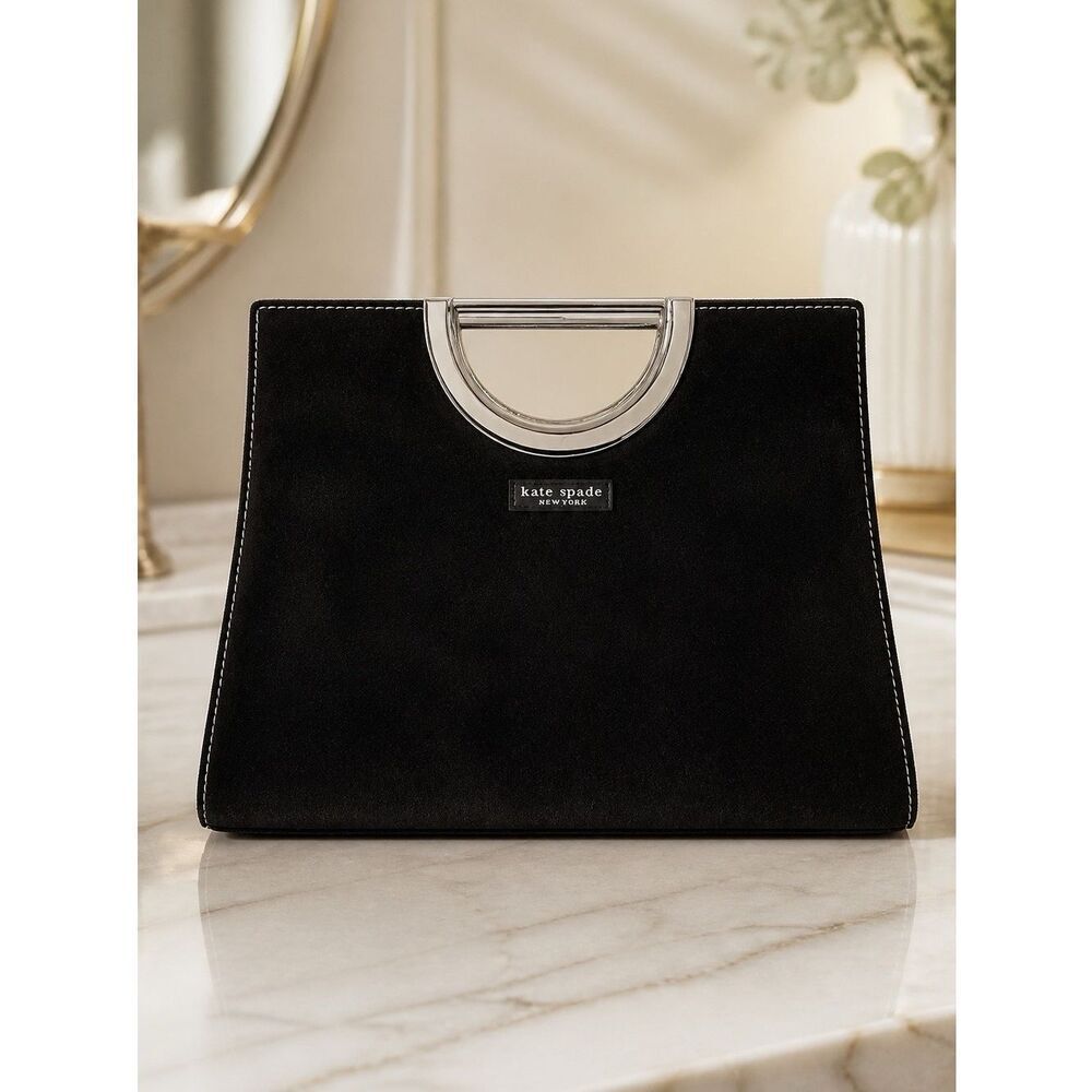 BLACK SUEDE KATE SPADE TOP HANDLE MIDDLE ZIPPER